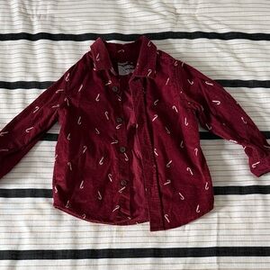 Cat & Jack Burgundy Corduroy Button-Down with Candy Cane Print